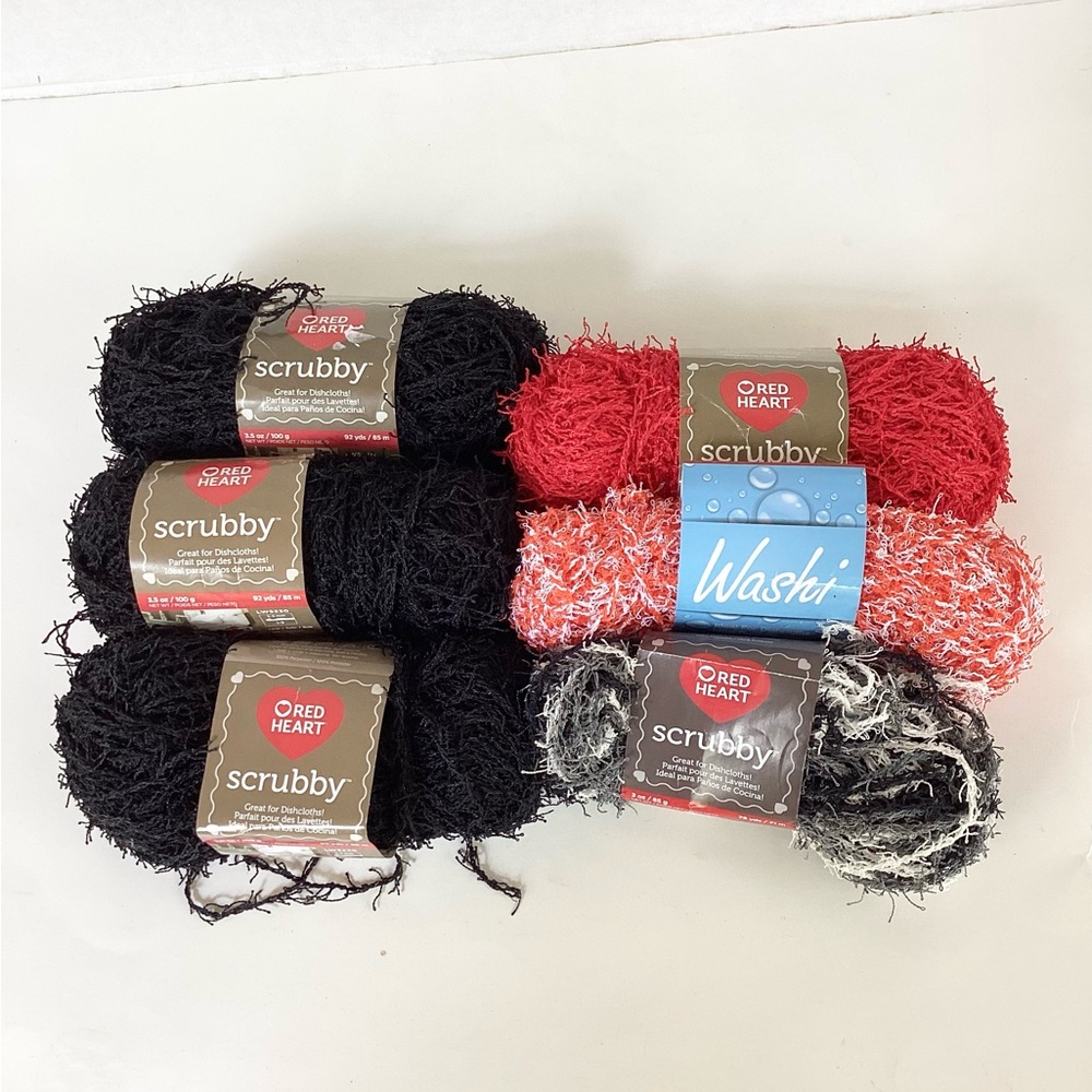 Red Heart Scrubby Yarn Bundle Black Red Orange White 4 Balls